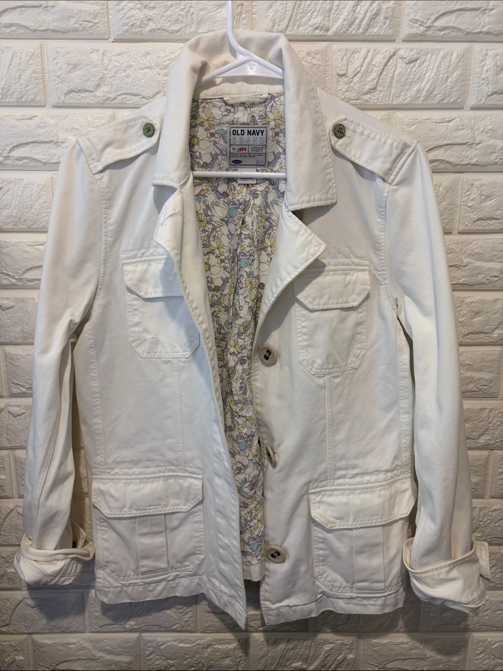 Old Navy Cream Utility Jacket with Floral Lining